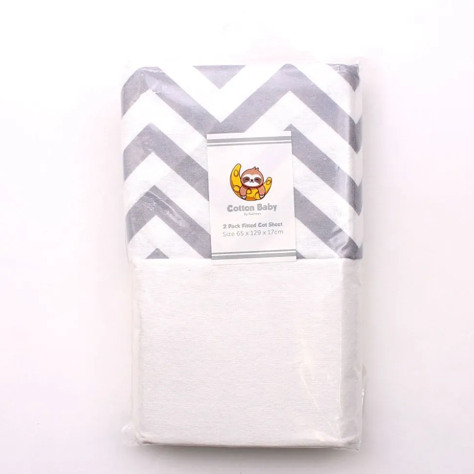 100% Cotton Fitted Cot Sheets 2 Pack Grey - Made In Portugal