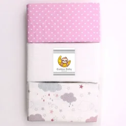 100% Cotton Fitted Cradle/Pram Sheets - 3 Pack Pink - Made In Portugal