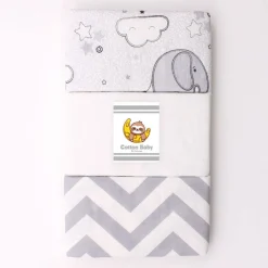 100% Cotton Fitted Cradle/Pram Sheets - 3 Pack Grey - Made In Portugal