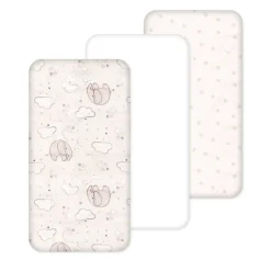 100% Cotton Fitted Cradle/Pram Sheets - 3 Pack Cream - Made In Portugal