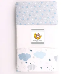 100% Cotton Fitted Cradle/Pram Sheets - 3 Pack Blue - Made In Portugal