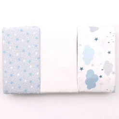 100% Cotton Fitted Cradle/Pram Sheets - 3 Pack Blue - Made In Portugal