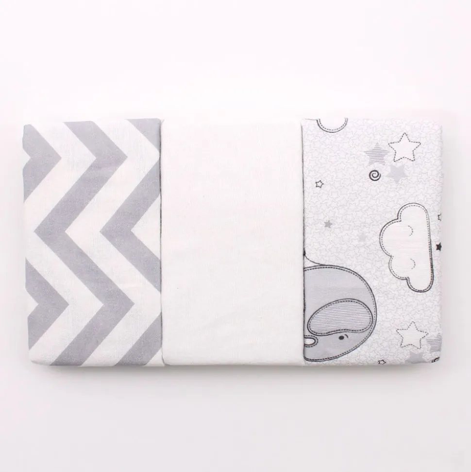 100% Cotton Fitted Moses Sheets 3 Pack Grey - Made In Portugal
