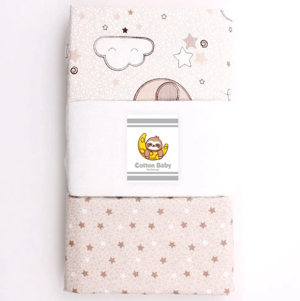 100% Cotton Fitted Moses Sheets 3 Pack Cream - Made In Portugal