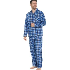 100% Cotton Flannelette Pyjamas Blue Check
