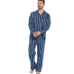 100% Cotton Flannelette Pyjamas Navy Stripe
