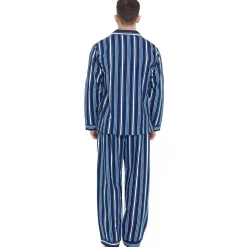100% Cotton Flannelette Pyjamas Navy Stripe