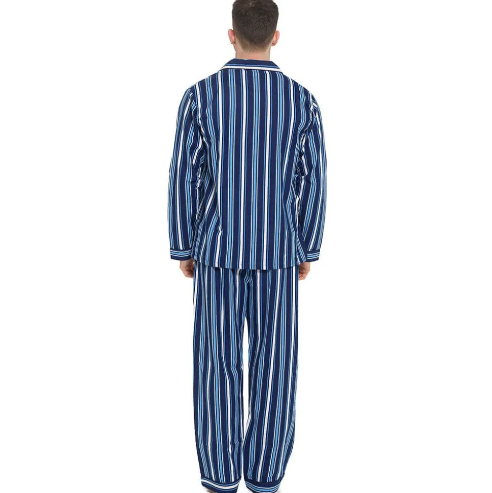 100% Cotton Flannelette Pyjamas Navy Stripe