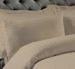 100% Cotton Satin Stripe Housewife Pillowcase Pair Natural