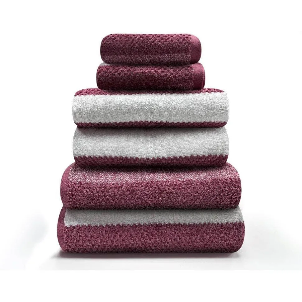 100% Cotton Stripe Towel Dark Pink