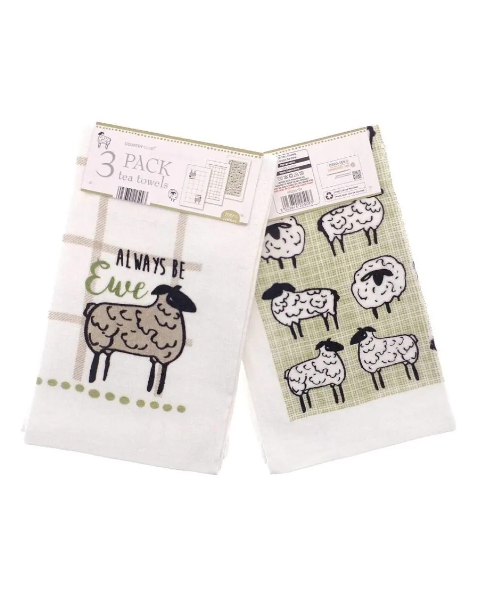 3 Pack Always be Ewe Design Tea Towels