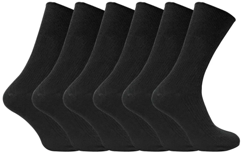 3 Pack Black Cotton Rich Brushed Thermal Non Elastic Socks