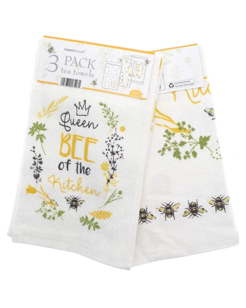 3 Pack Queen Bee Design Tea Towels