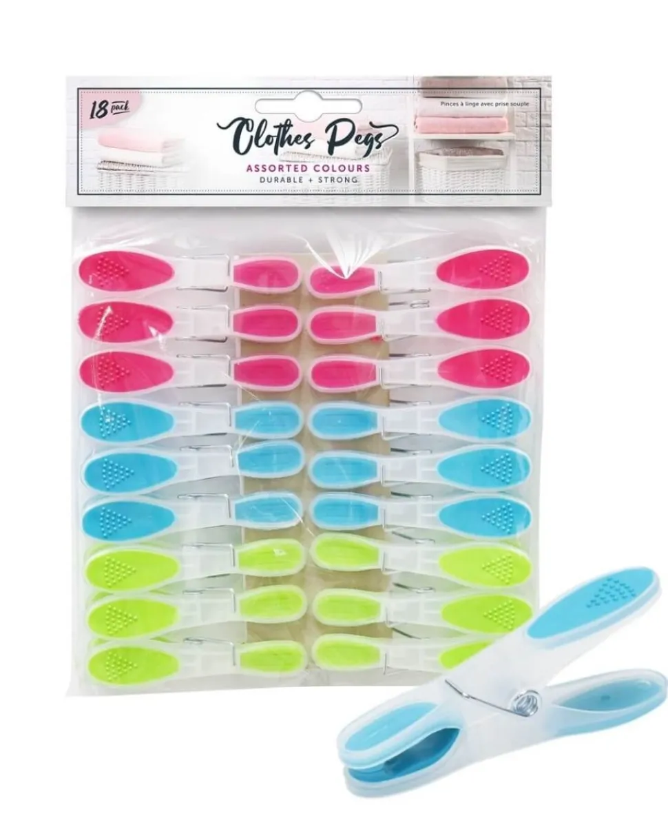 18 Pack Soft Grip Clothes Pegs