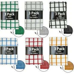 3 Pack Tea Towels Assorted Colours