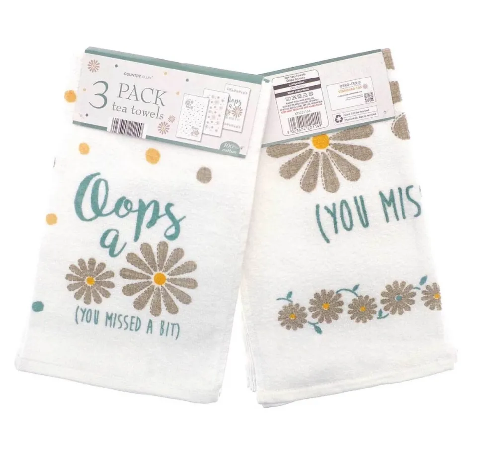 3 Pack Tea Towels Oops a Daisy by Country Club