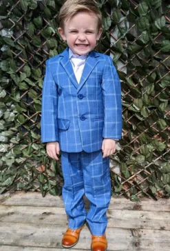 5 Piece Boys Blue Check Suit