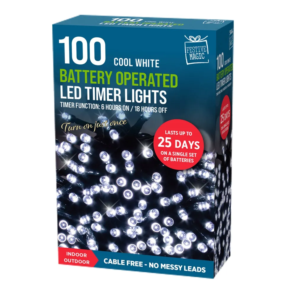 100 White LED Timer Lights