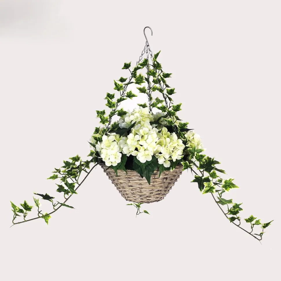 Artificial Hanging Basket Flower Hydrangea Cream 12"