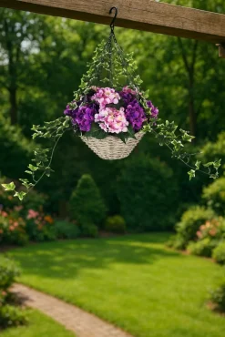 Artificial Hanging Basket Flower Hydrangea Light Purple 12