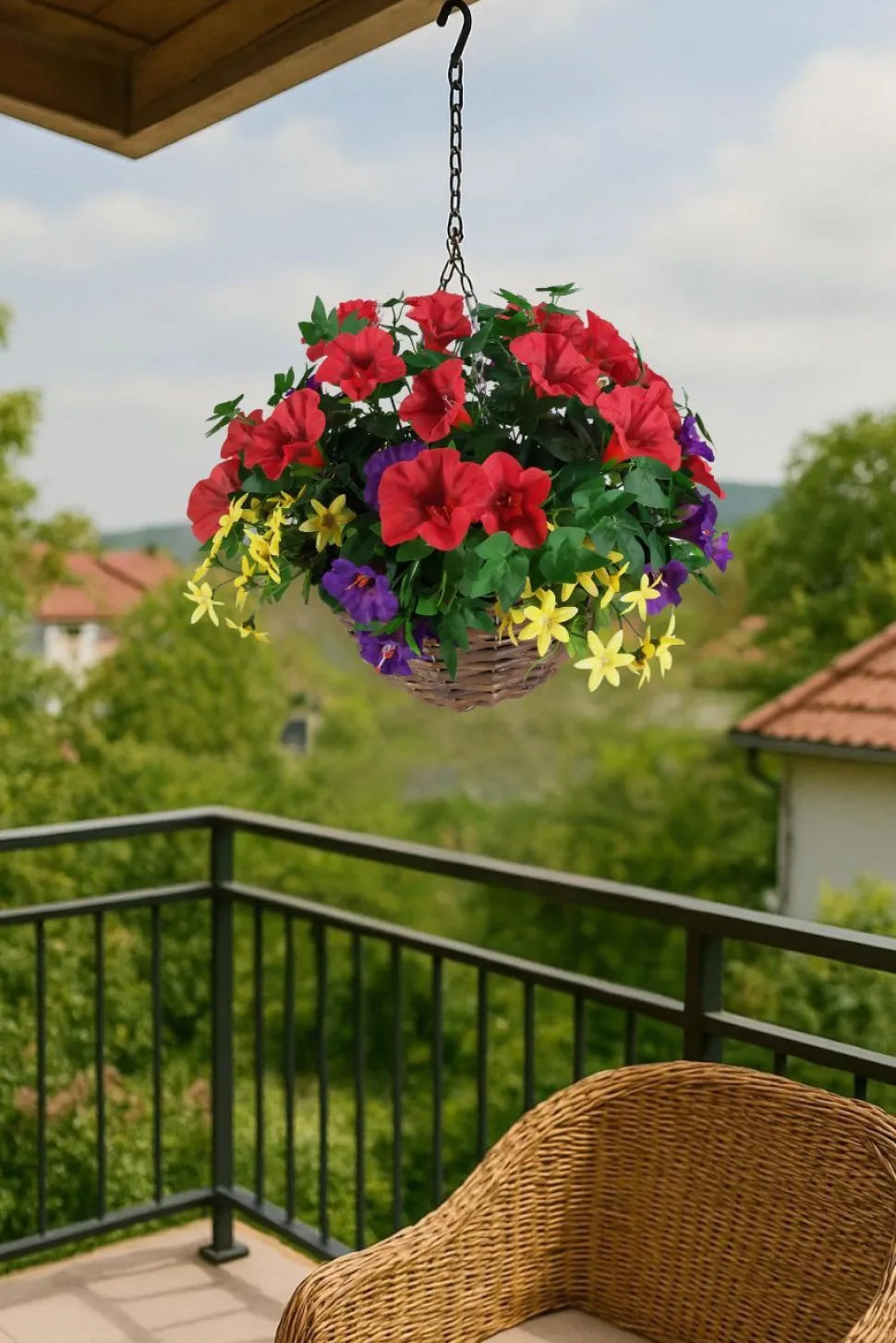 Artificial Hanging Basket Flower Arrangement Petunia 12"