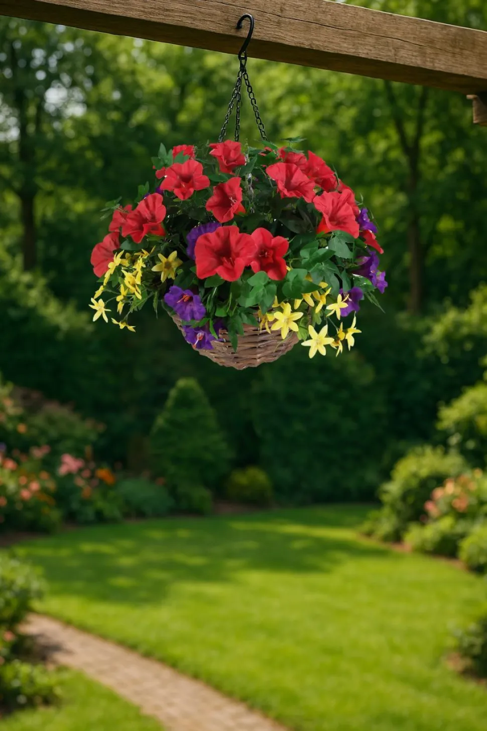 Artificial Hanging Basket Flower Arrangement Petunia 12"