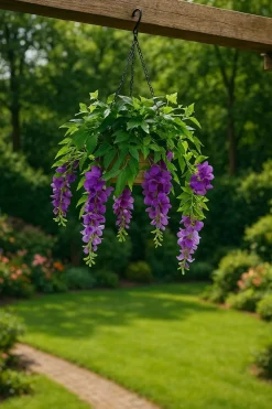 Artificial Hanging Basket Flower Wisteria Purple