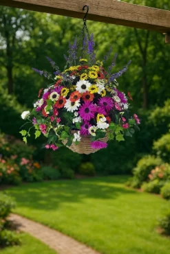 Artificial Hanging Basket Flower Arrangement Chrysantheum