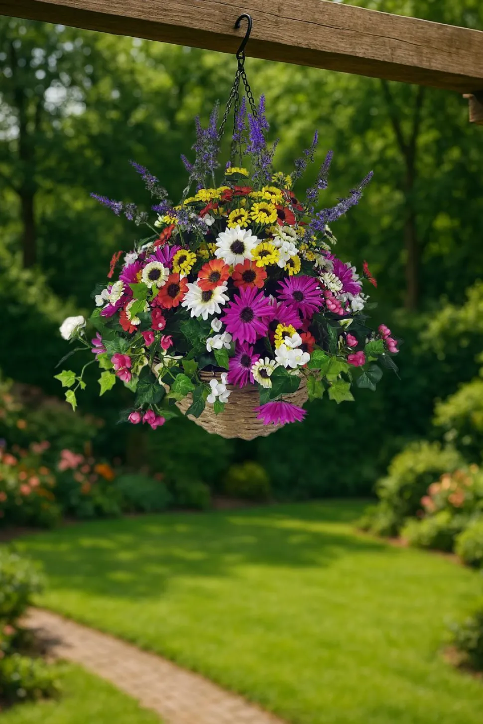 Artificial Hanging Basket Flower Arrangement Chrysantheum