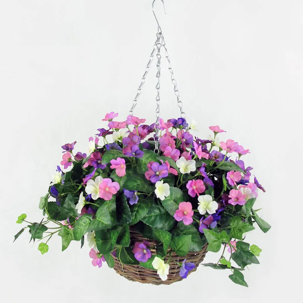 Artificial Hanging Basket Flower Arrangement Pansy Medium