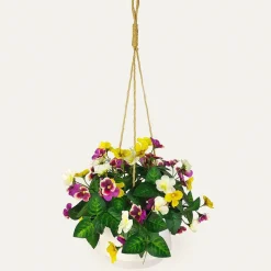 Artificial Hanging Basket Flower Arrangement with White Pot Pink