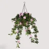 Artificial Hanging Basket Flower Arrangement Azalea Rose Pink 12"