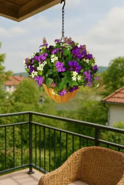 Artificial Hanging Pot Flower Arrangement Petunia Col. 29