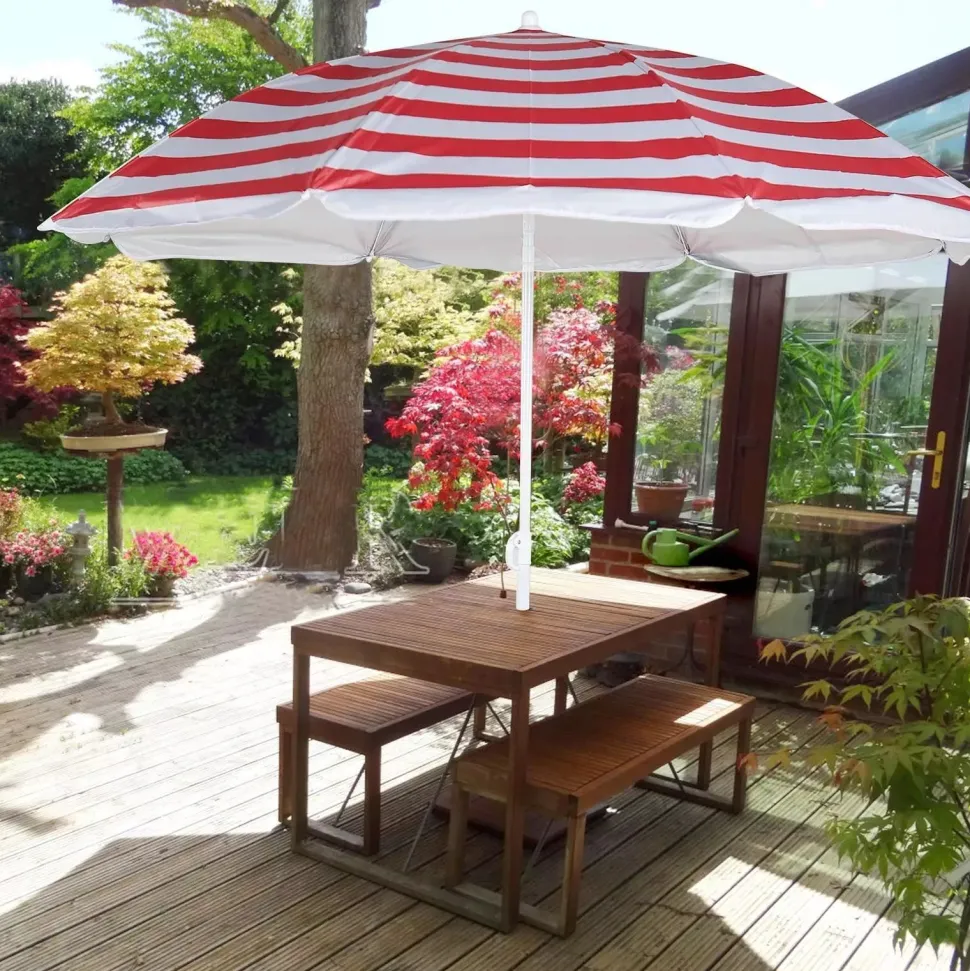 Beach Tilting Parasol Umbrella 1.8m Red Stripe
