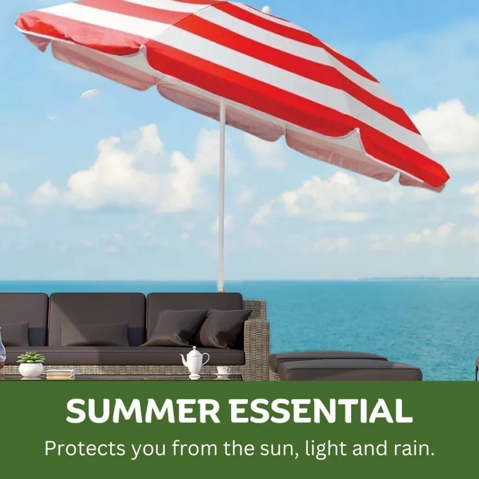 Beach Tilting Parasol Umbrella 1.8m Red Stripe