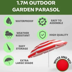 Beach Tilting Parasol Umbrella 1.8m Red Stripe