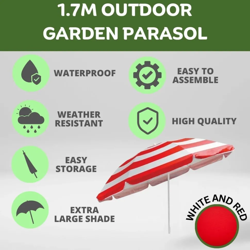 Beach Tilting Parasol Umbrella 1.8m Red Stripe