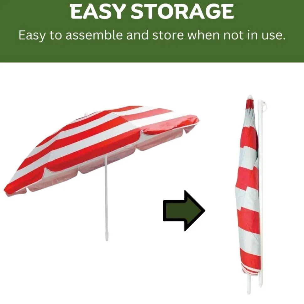 Beach Tilting Parasol Umbrella 1.8m Red Stripe