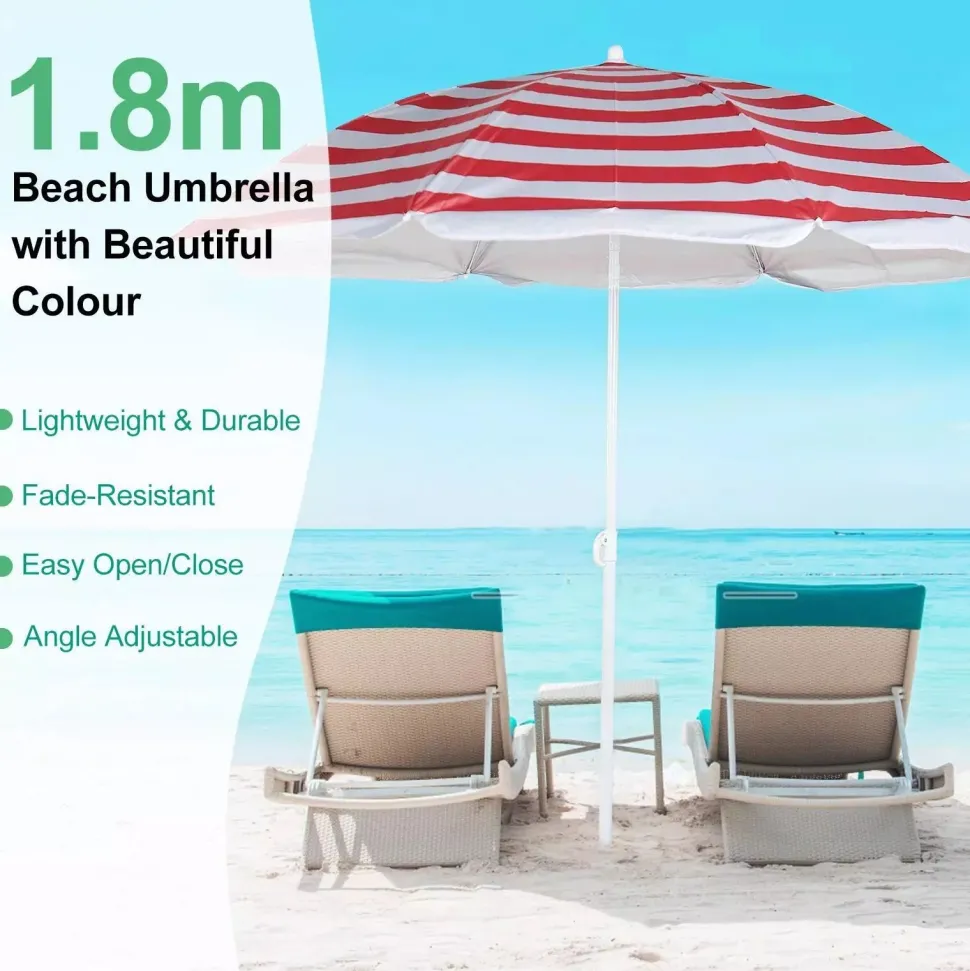 Beach Tilting Parasol Umbrella 1.8m Red Stripe