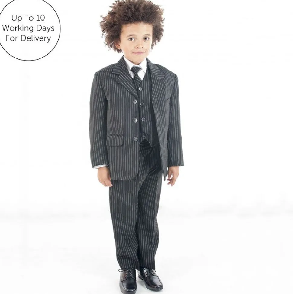 Black Pinstripe 5 Piece Suit