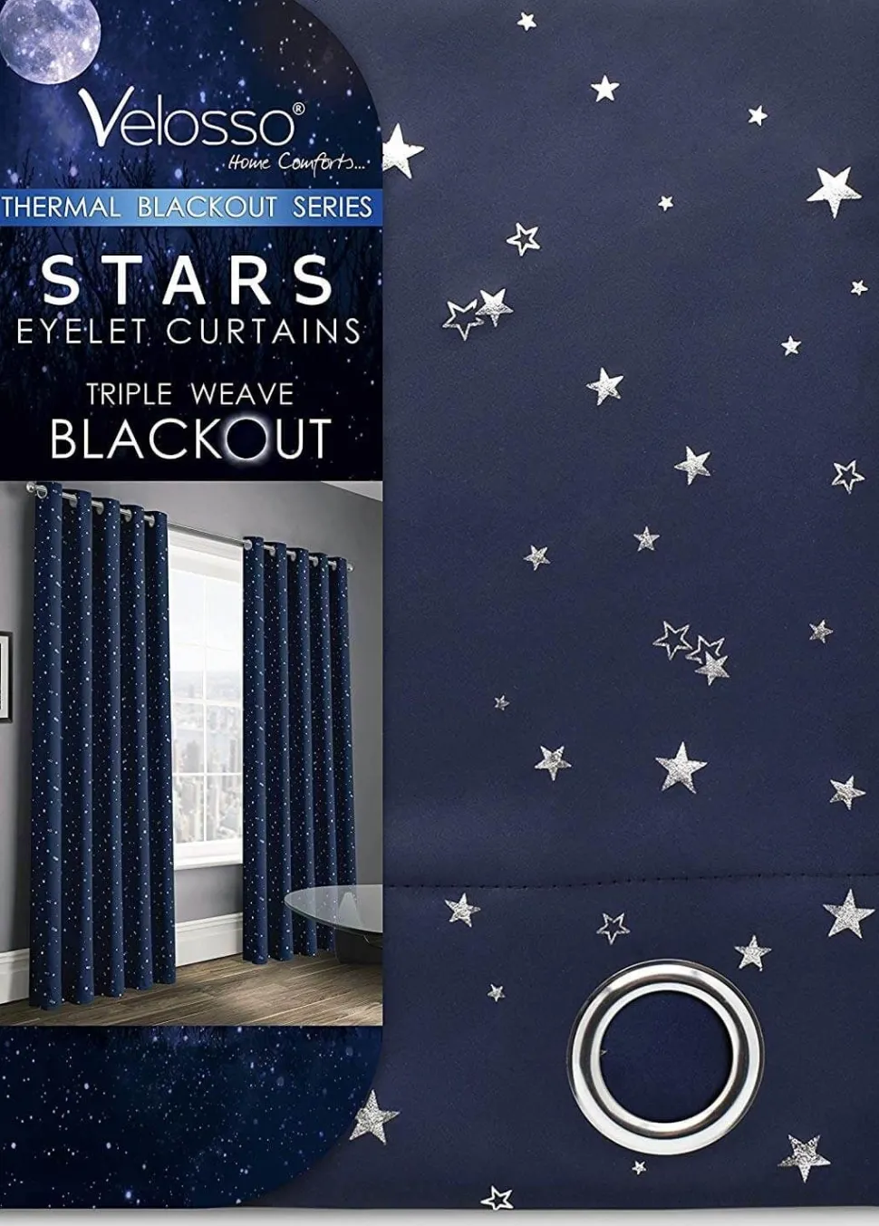 Blackout Curtains Eyelet Stars Navy