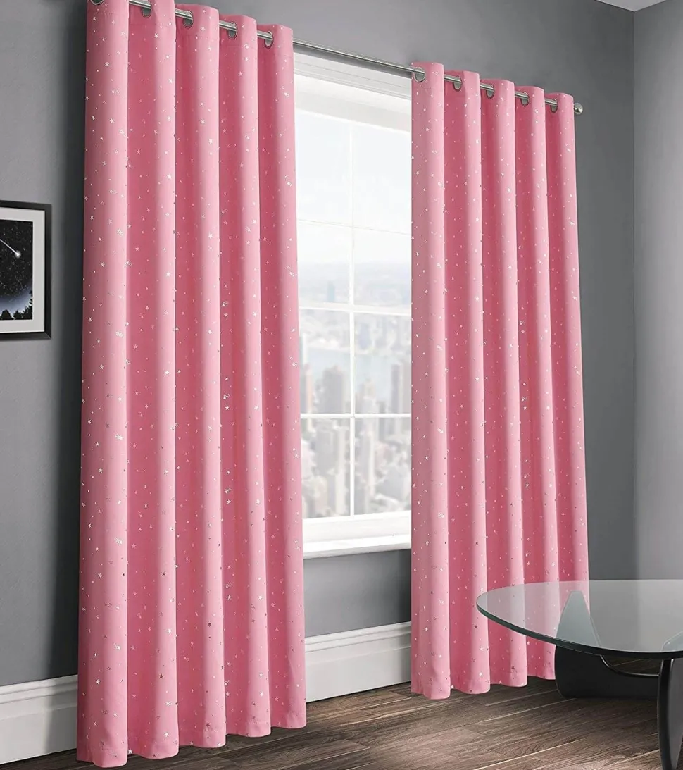 Blackout Curtains Eyelet Stars Pink