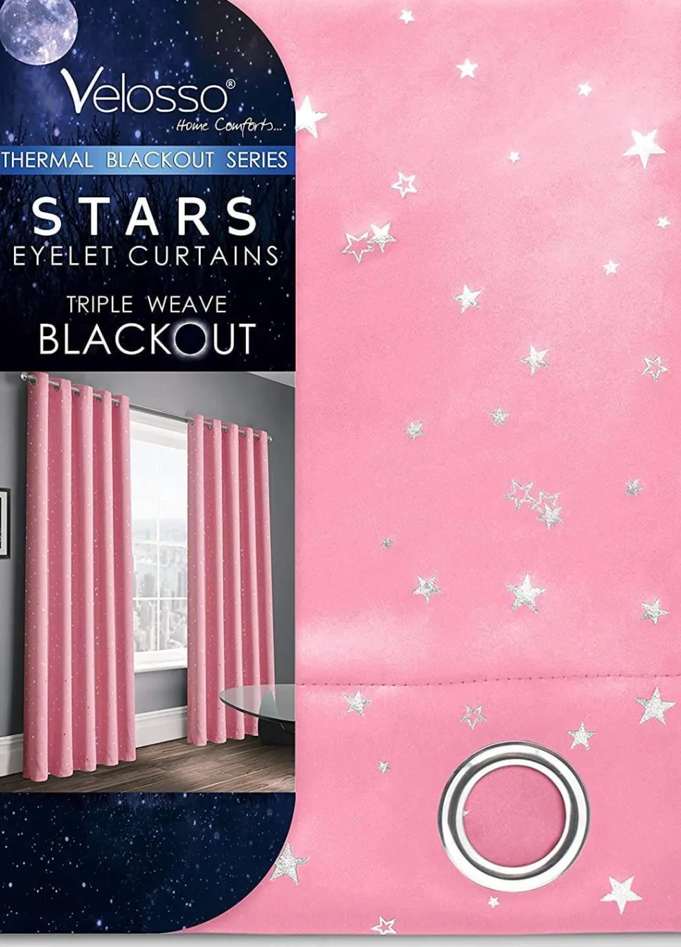 Blackout Curtains Eyelet Stars Pink