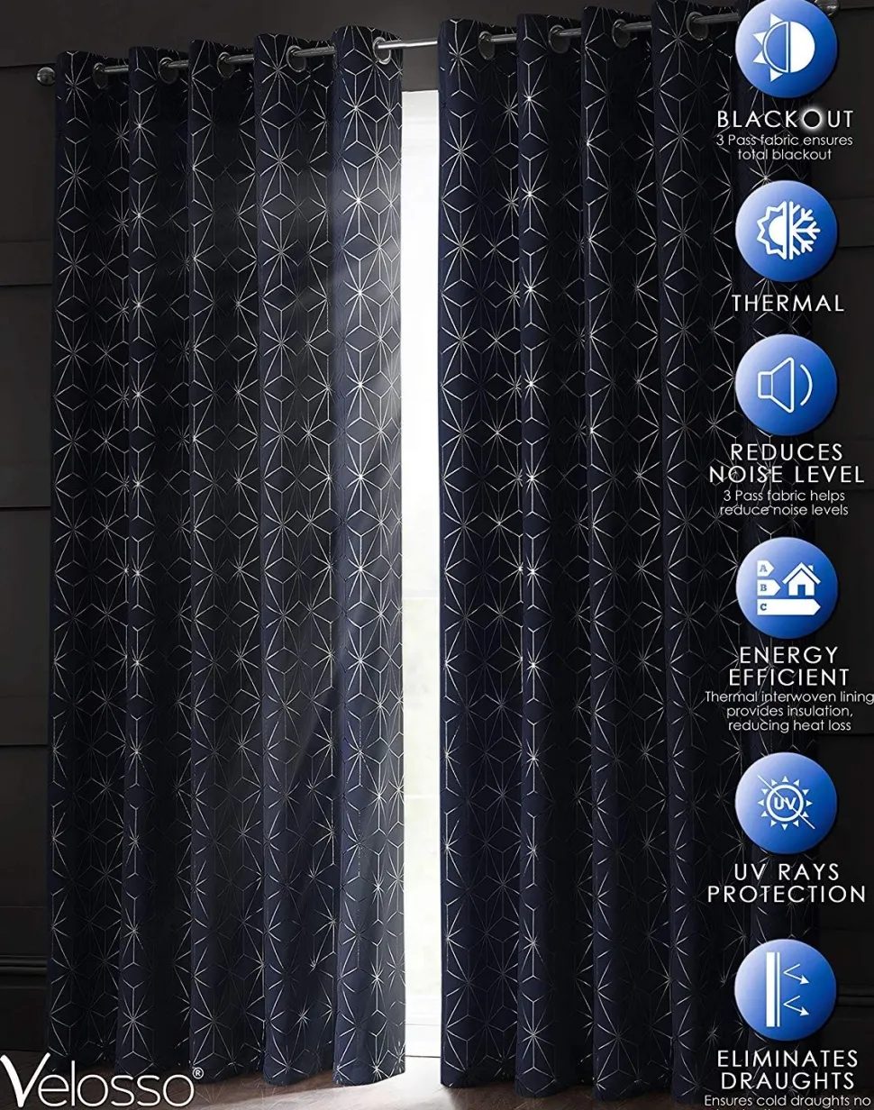 Blackout Curtains Eyelet Moreno Navy by Velosso