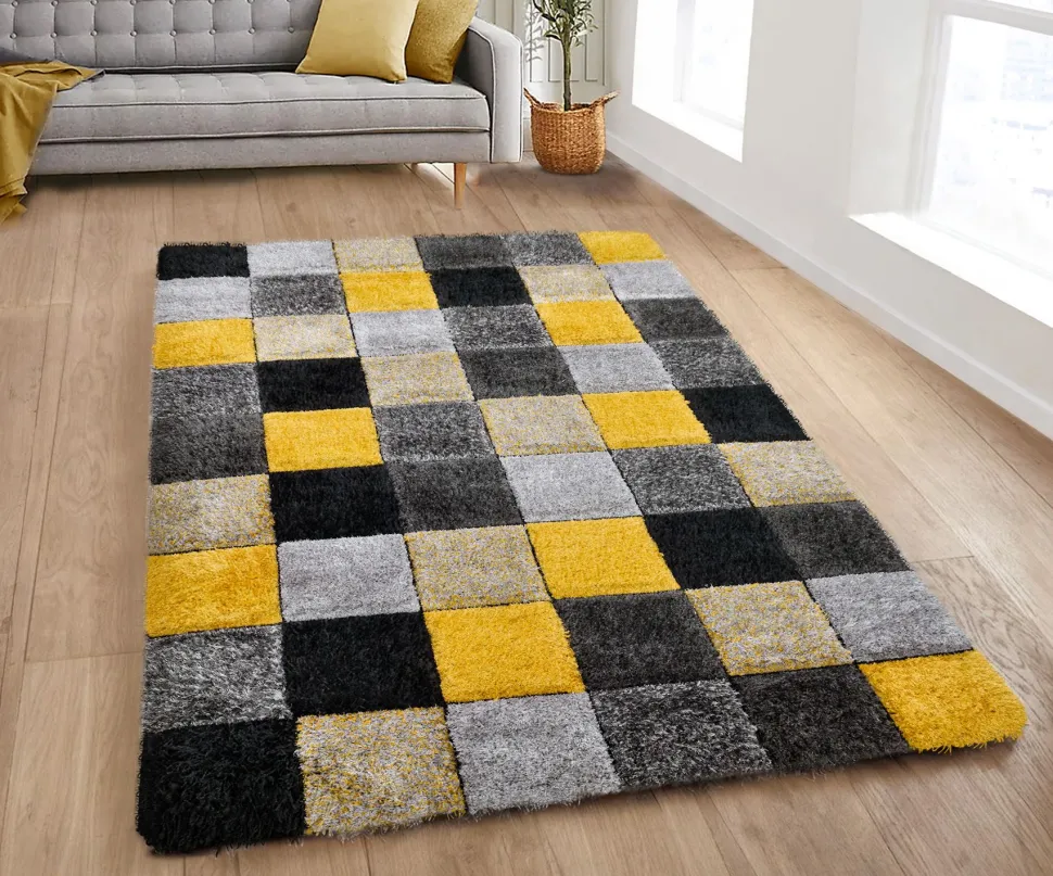 Blocks Shaggy Rug Ochre