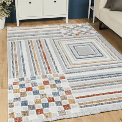 Boho Geometric Squares & Stripes Rug