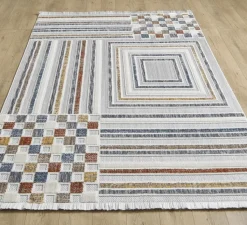 Boho Geometric Squares & Stripes Rug