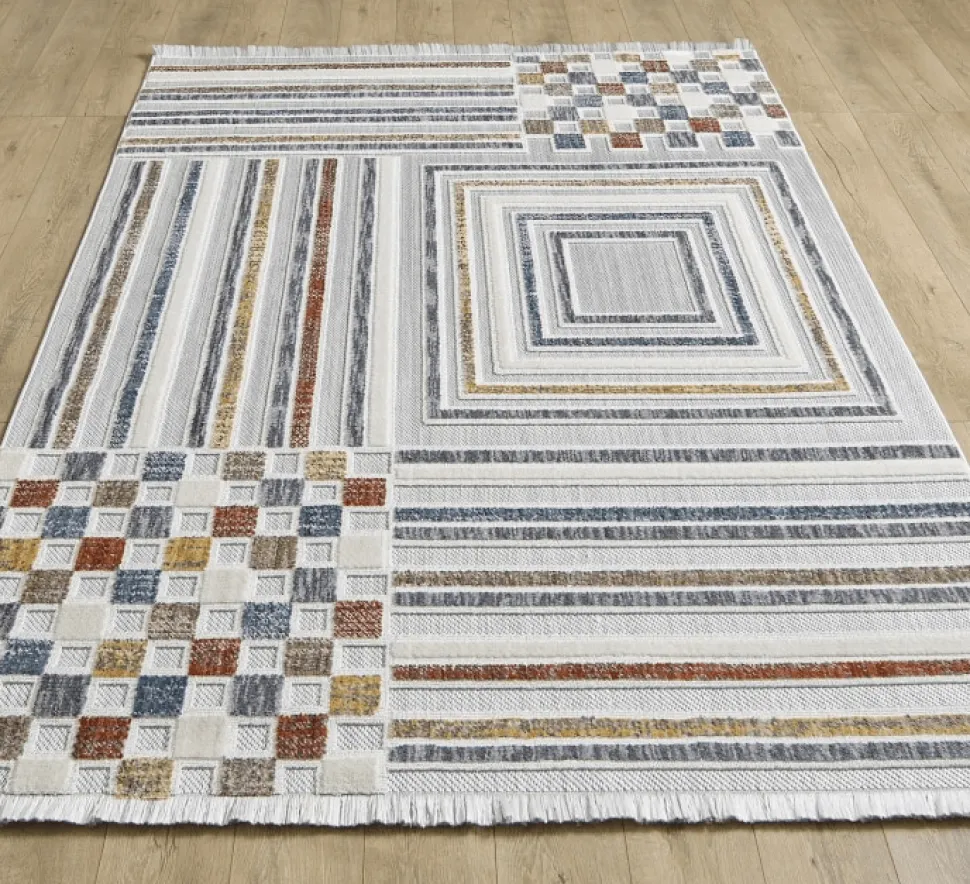Boho Geometric Squares & Stripes Rug