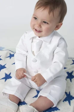 Boys 4 Piece Checked Christening Suit White