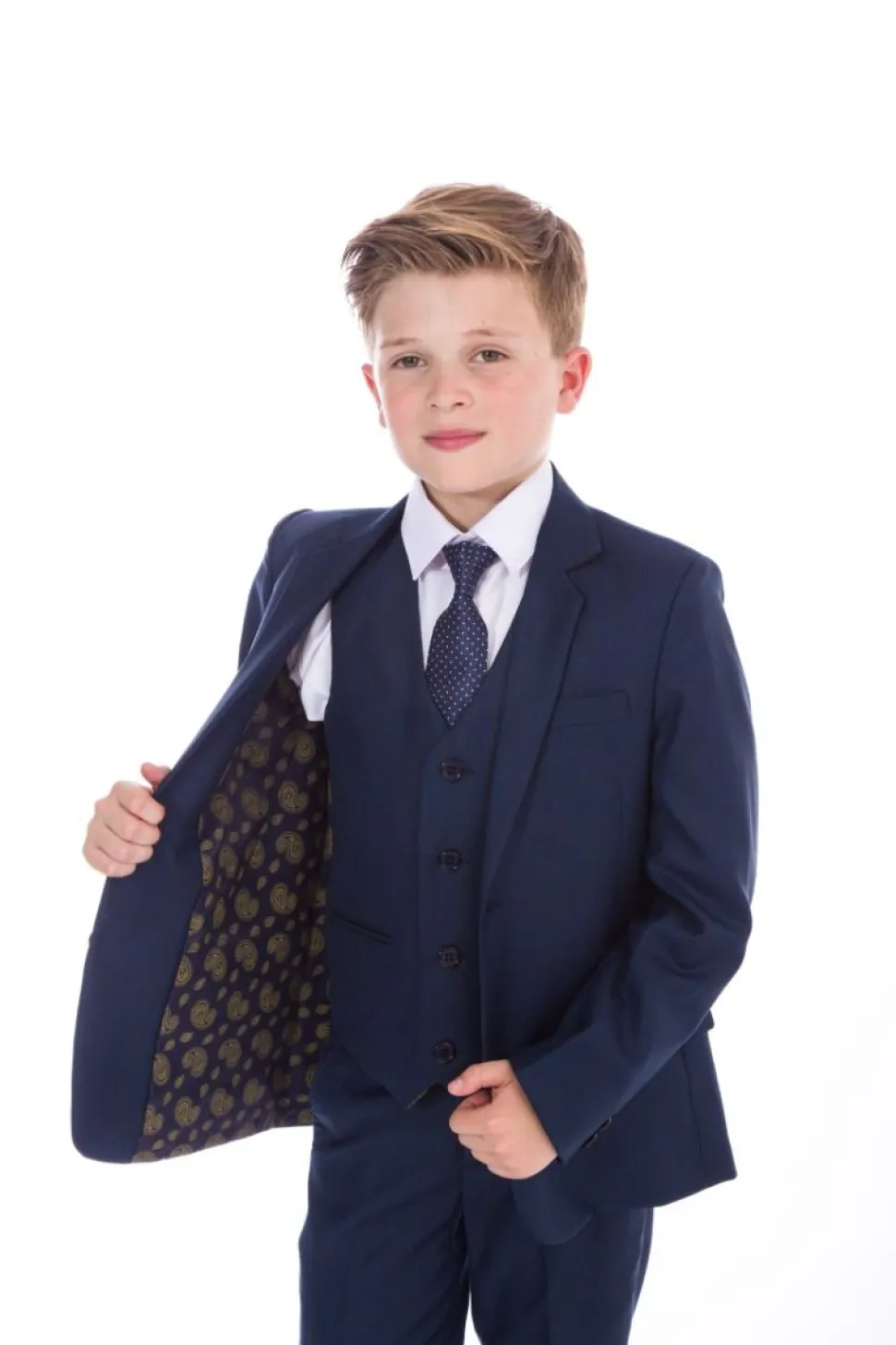 Boys 5 Piece Navy Check Suit by Vivaki